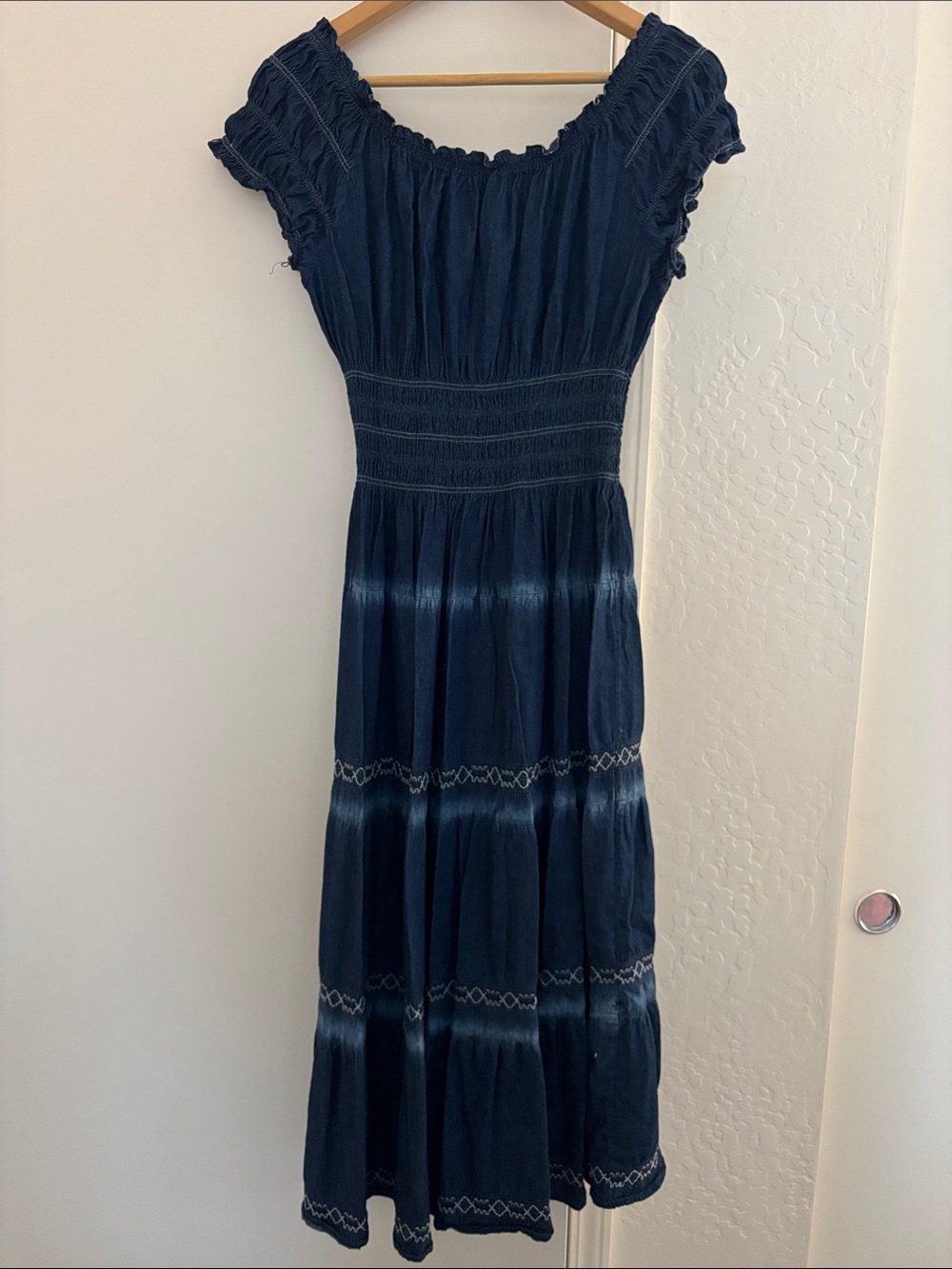 Smocked Navy Tie-Dye Maxi Dress